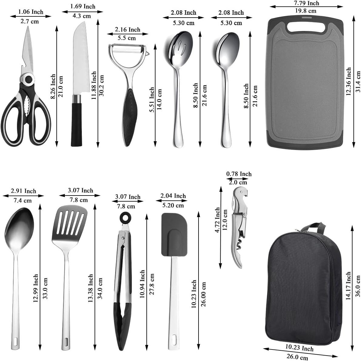 Set Da Cucina Da Campeggio Da 36 Pezzi, Utensili In Acciaio Inox, Include Coltello, Forchette, Cucchiai, Forbici E Borsa Portaoggetti, Ideale Per Picnic E Barbecue